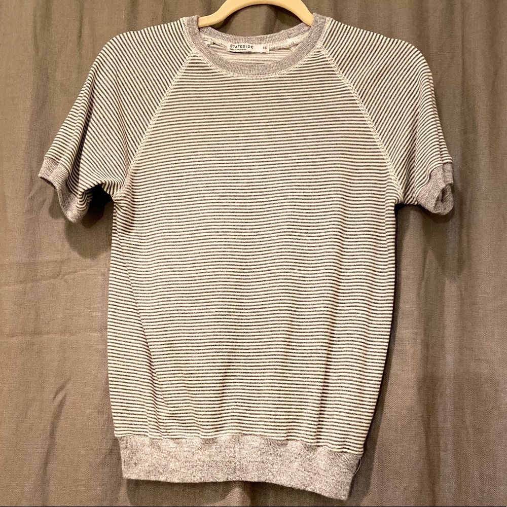 Stateside Gray/White Stripe Short Sleeve Top